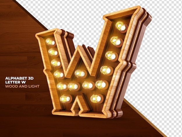 Buchstabe W 3D-Renderholz mit realistischen Lichtern