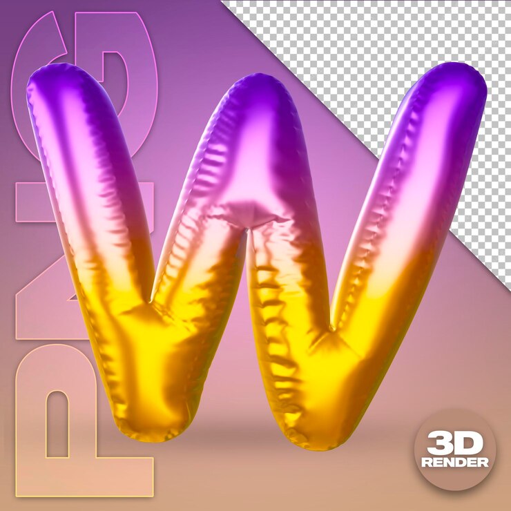 PSD buchstabe w farbverlauf 3d-ballon