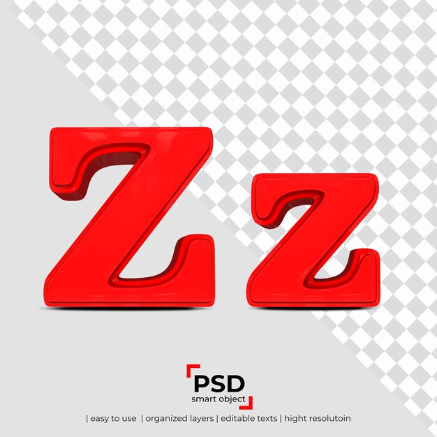 Buchstabe Z 3D-Schriftart aus realistischem 3D-transparentem Hintergrund