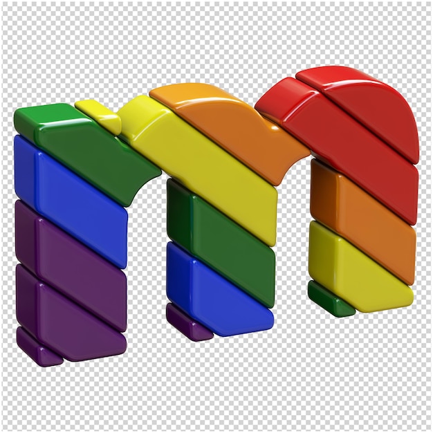 Buchstaben der LGBT-Flagge nach rechts gedreht. 3D-Buchstabe m