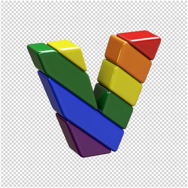 Buchstaben der lgbt-flagge nach rechts gedreht. 3d-buchstabe v