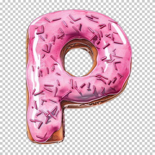 PSD buchstaben in donut-designs von alphabetbuchstaben, die auf durchsichtigem hintergrund isoliert sind