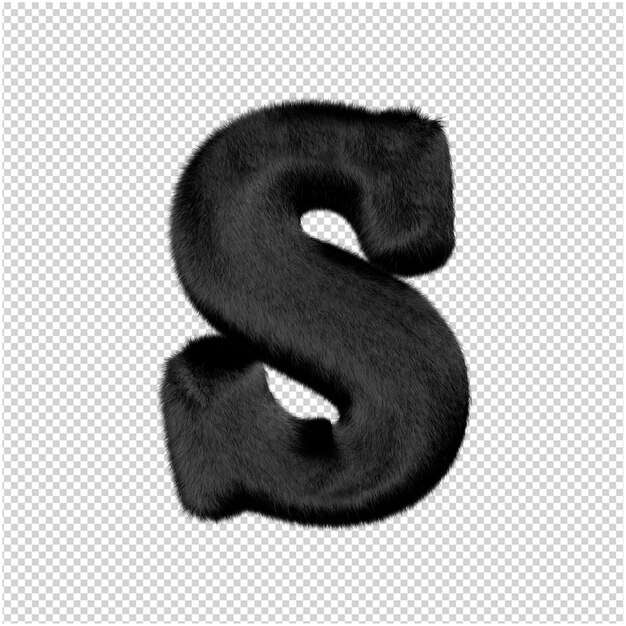 Buchstaben sind aus schwarzem nerzfell. 3d großbuchstabe s