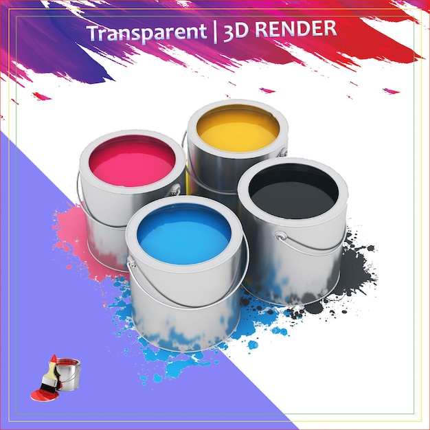 Bucket di vernice, pennello a rulli di vernice blu, rosso, nero, colore di vernice diffuso, splash brush di vernice
