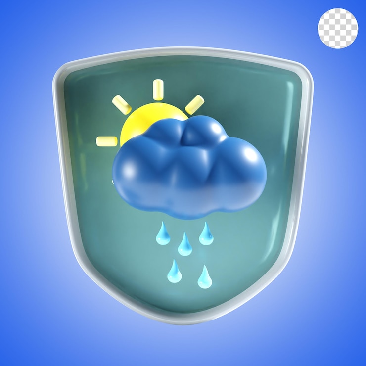 PSD buen tiempo con escudo icono de fondo renderizado en 3d
