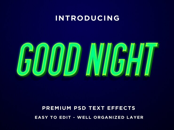 PSD buenas noches green neon 3d text plantillas de efectos