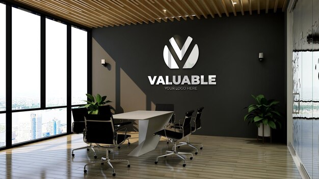 Büro geschäft besprechungsraum wand 3d logo mockup