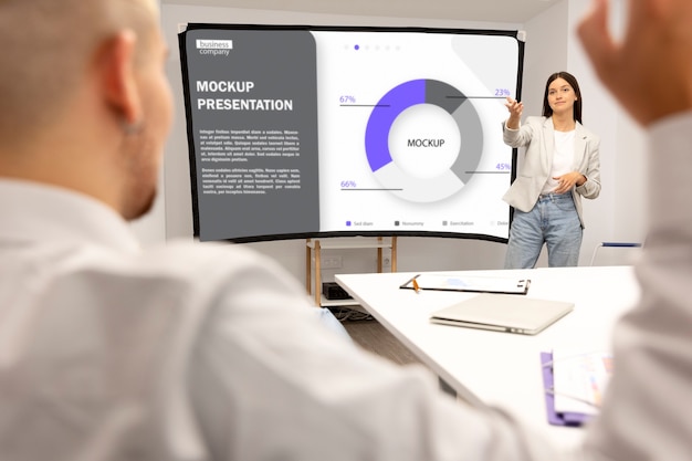 Bürokonferenz mit Personen und Bildschirmmodell
