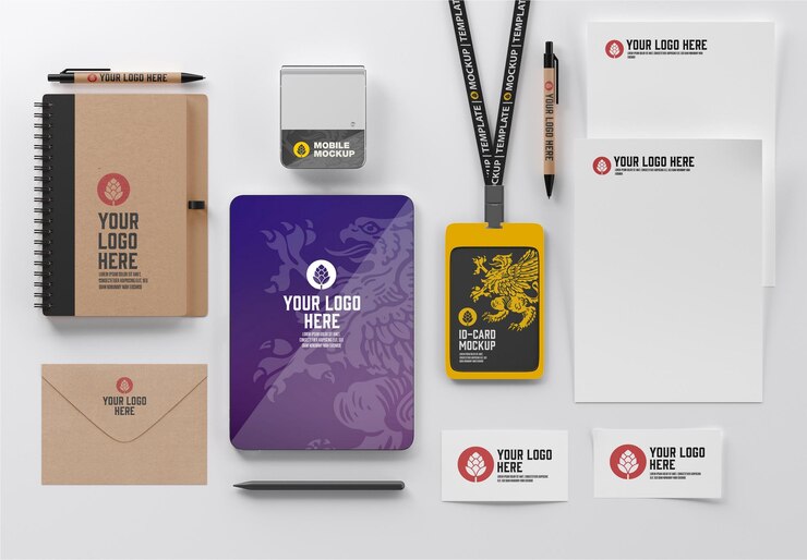 PSD büromaterial mockup 3d rendern