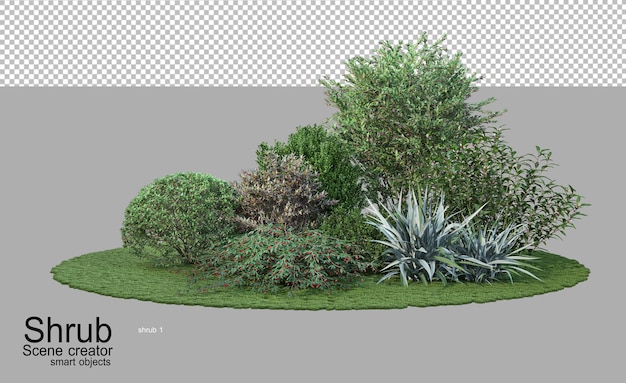 Büsche und Blumen in verschiedenen Arten und Formen