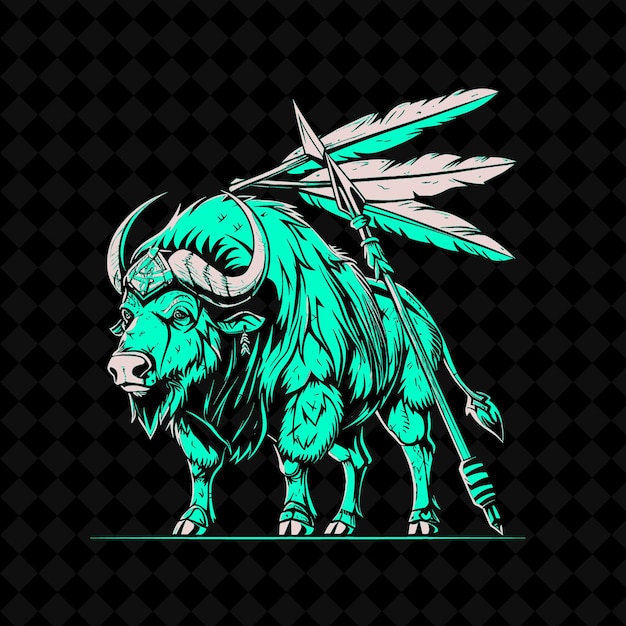 un búfalo verde con una espada y una espada en él