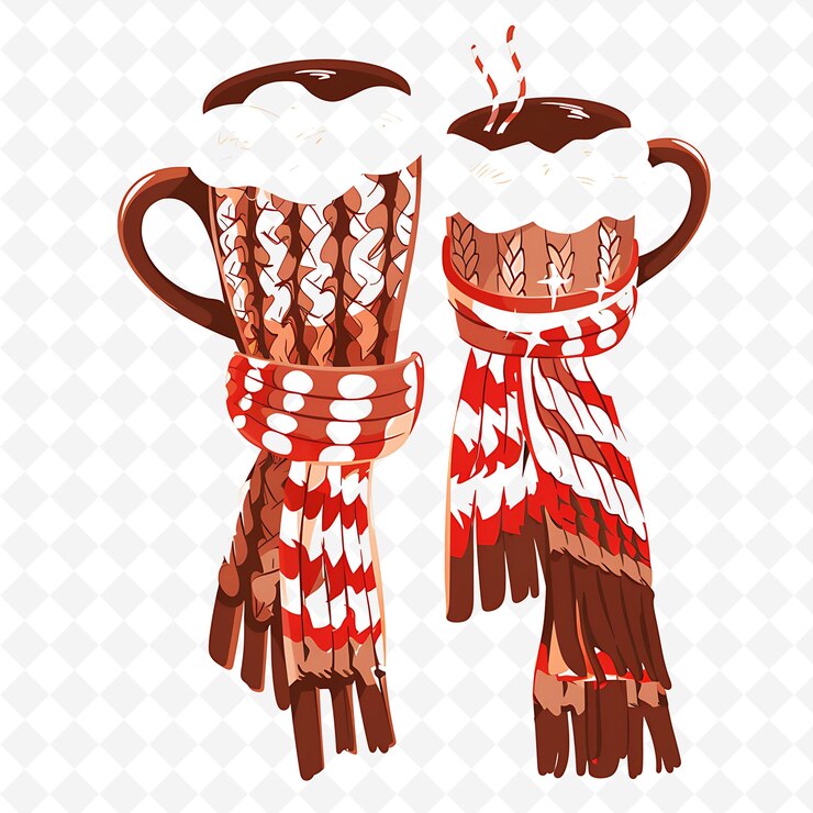 PSD bufanda acogedora con patrones tejidos y tazas de cacao caliente de png natural inspirado borderline plano