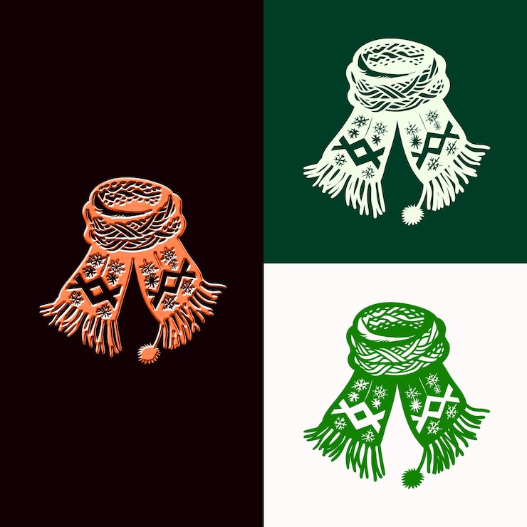 PSD bufanda acogedora png con logotipo de punto con un t de invierno o vacaciones arte de contorno diseños creativos