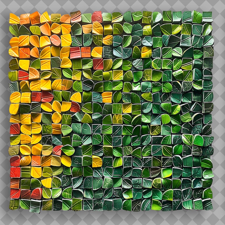 PSD buffalo bowie con azulejos de mosaico amarillo y verde vibrantes y textura verde aislada en clean bg