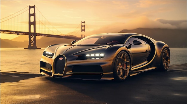 Bugatti preto passando pelo horizonte de dubai super papel de parede de carro mais rápido papel de paradeiro de carro