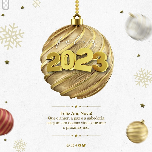 Bugiganga de natal 3d com ouro 2023 natal no brasil