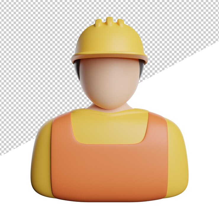 PSD builder building worker vista frontal 3d rendering icono ilustración avatar sobre fondo transparente