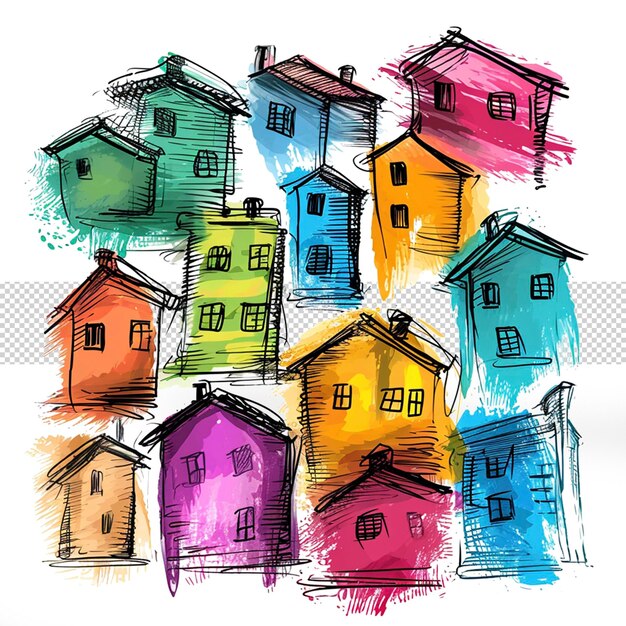 PSD building house colorful illustration