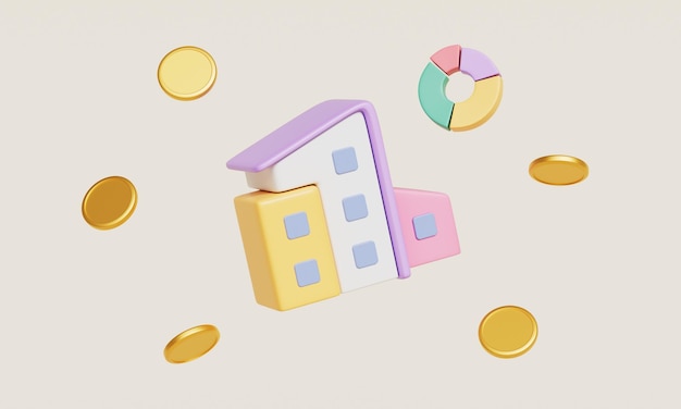 Building Real Property and Graph Icon 3D Rendering
