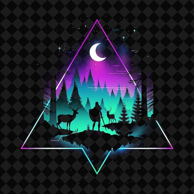 Buka Lanskap Mempesona Malam Fantasi dengan Desain Seni Hutan Neon Y2K dan Ilustrasi Hewan