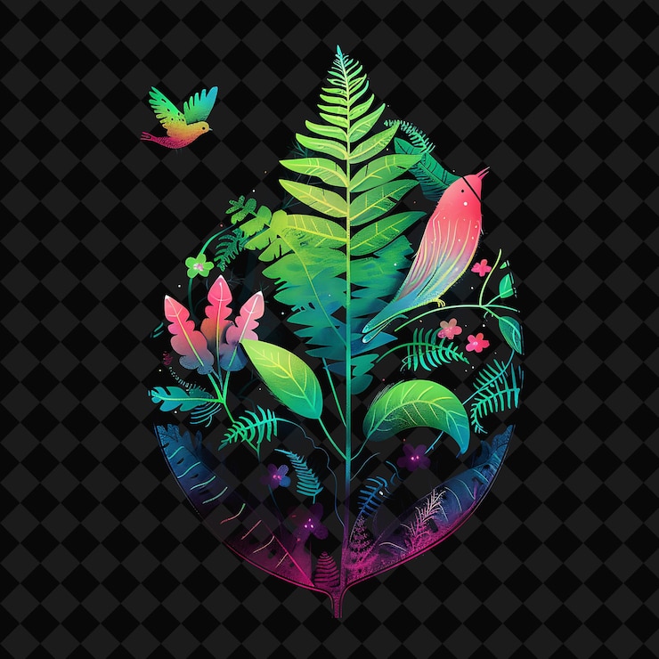 PSD buka lanskap mempesona malam fantasi dengan desain seni hutan neon y2k dan ilustrasi hewan
