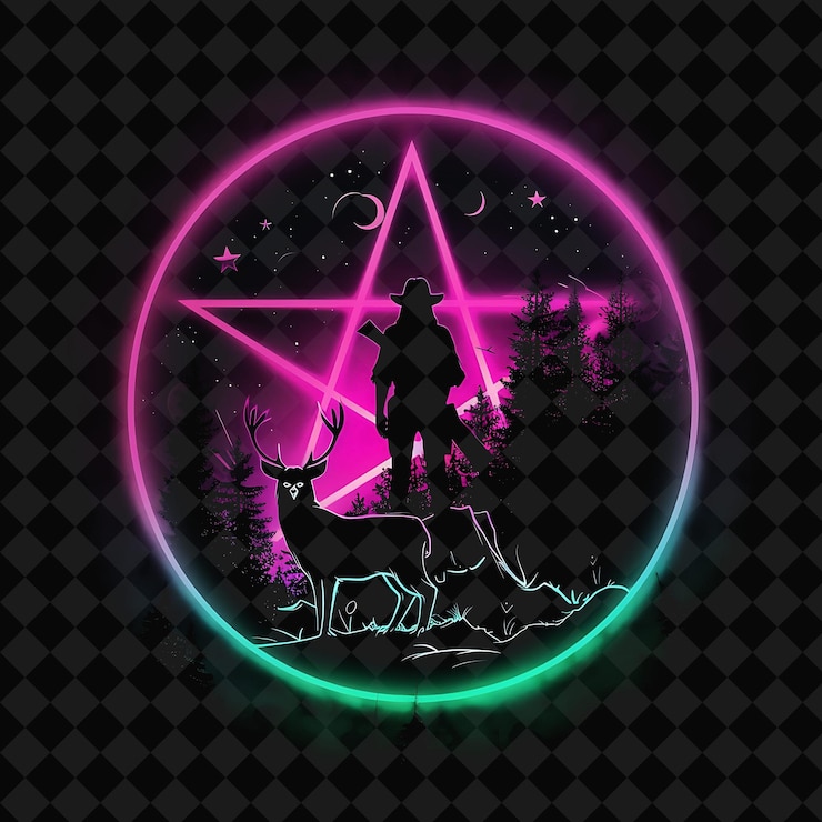 PSD buka lanskap mempesona malam fantasi dengan desain seni hutan neon y2k dan ilustrasi hewan