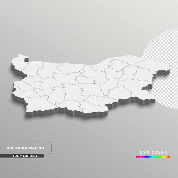 Bulgária branca isométrica 3d totalmente editável, com distrito ou províncias, fundo branco isolado.