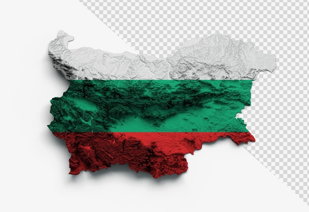 PSD bulgarien-karte, bulgarien-flagge, schattiertes relief, farbhöhenkarte auf isoliertem hintergrund, 3d-illustration