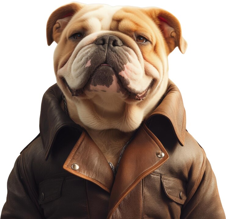 PSD bulldog con una chaqueta de cuero