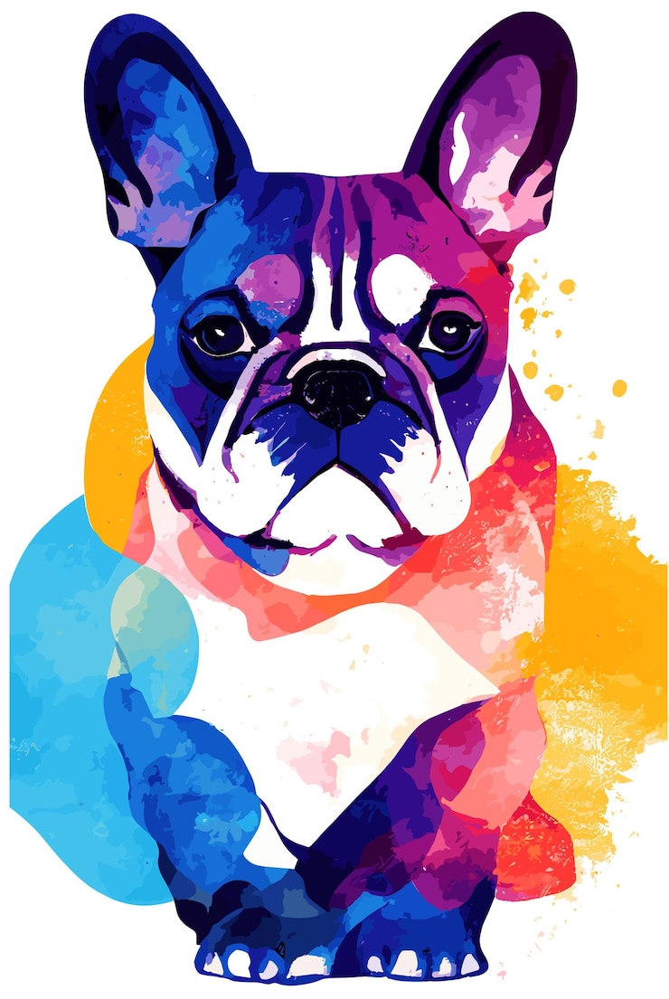 PSD bulldog francés perro salvaje naturaleza animal acuarela retrato arte pintura