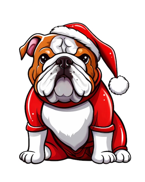 PSD bulldog inglês com chapéu de papai noel fantasia vermelha de papai noel natal ano novo cachorro