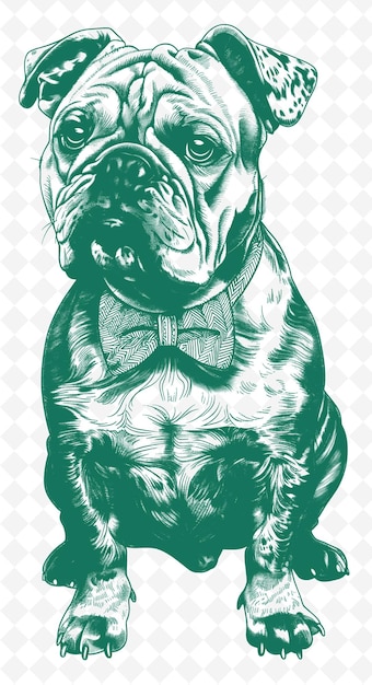 PSD bulldog usando uma gravata com uma expressão brincalhona retrato animais esboço arte coleções vetoriais
