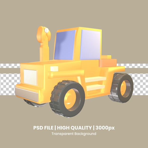 Bulldozer de construcción de icono 3D aislado en el fondo transparente
