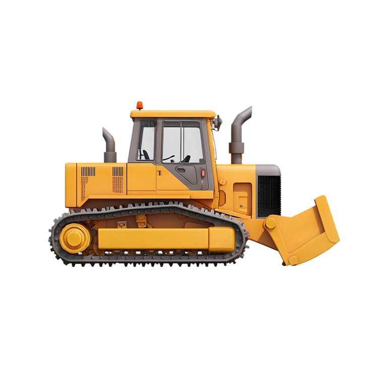 PSD bulldozer giallo con attrezzature di costruzione a lame e macchinari pesanti