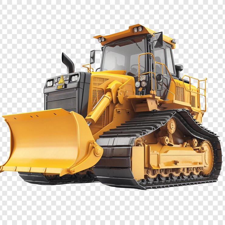 PSD bulldozer giallo isolato su sfondo bianco