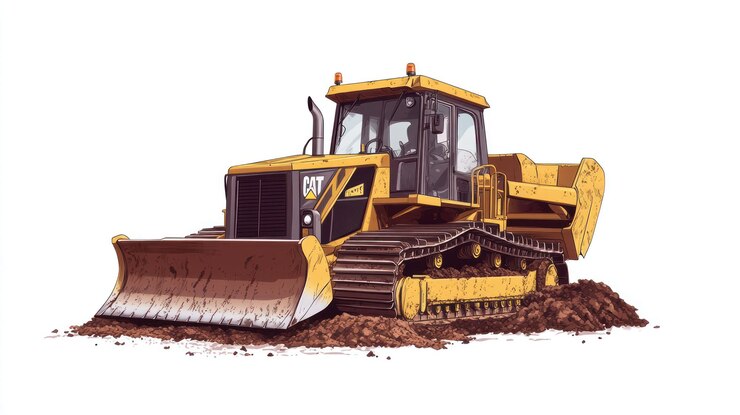 PSD bulldozer giallo su terra isolata