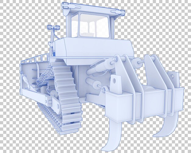 Bulldozer en la ilustración de renderizado 3d de fondo transparente