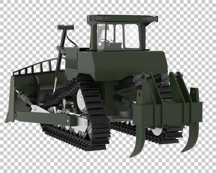 PSD bulldozer pada latar belakang transparan render 3d ilustrasi