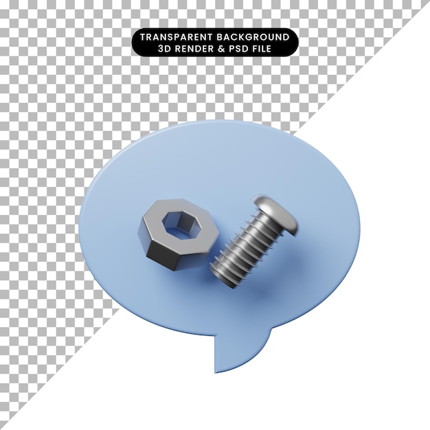 Bulle de chat illustration 3d avec boulon et écrou