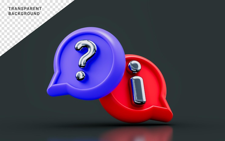 PSD bulle signe point d'interrogation avec exclamation sur fond sombre concept de rendu 3d pour l'attention