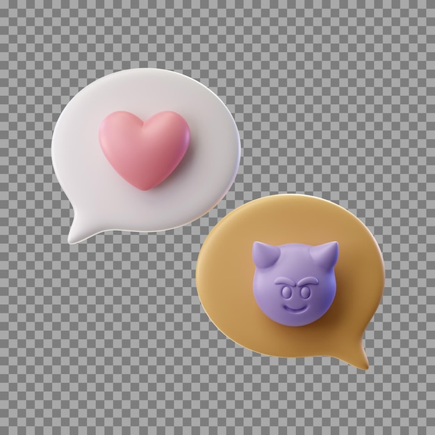 Bulles De Chat Avec Emoji Coeur Et Diable Violet