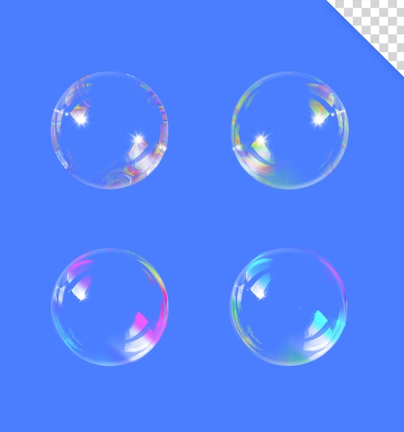 Bulles transparentes et réalistes reflétées par quatre types de bulles