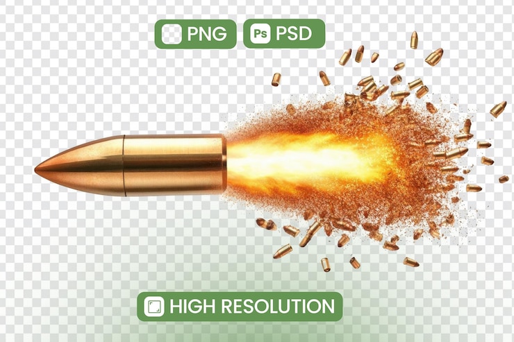 PSD bullet exploding con fiery trail highresolution png e psd risorse grafiche per disegni dinamici actionpacked visuali e scene intense perfetto per giochi, film e altro