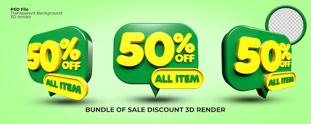 Bundle De Notification De Bulle De Rendu 3d Rabais Vente Vente Promo Numéro 50 Pourcentage Bon Vert