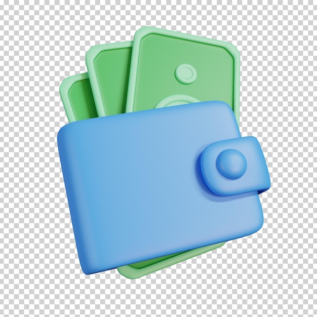 Bundle of cash wallet and banknotes Money currency icon 3D render illustration