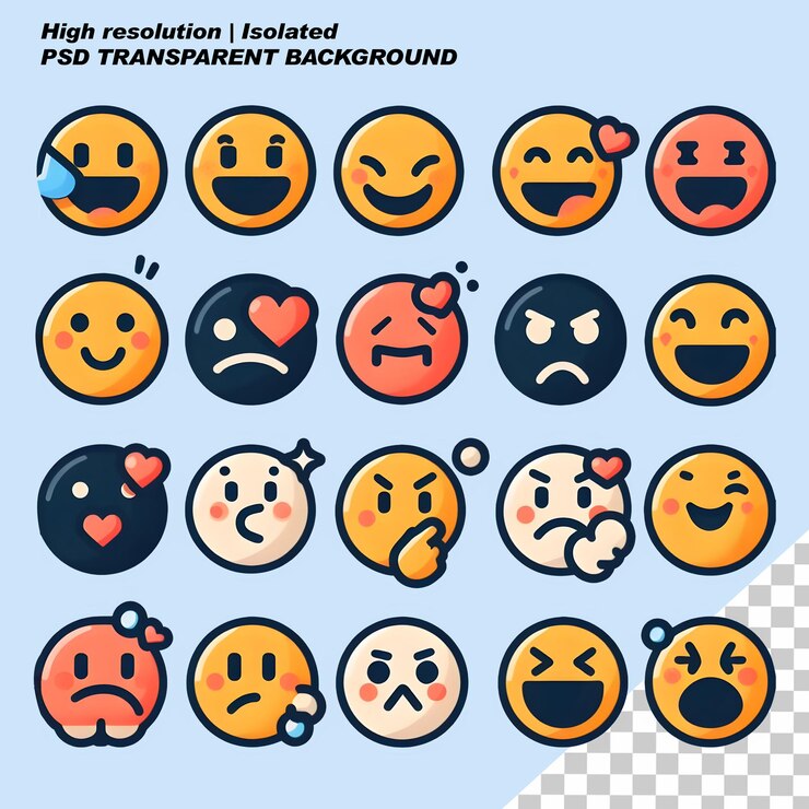 PSD bundle of emojis emoticons faces set icons isolated transparent background