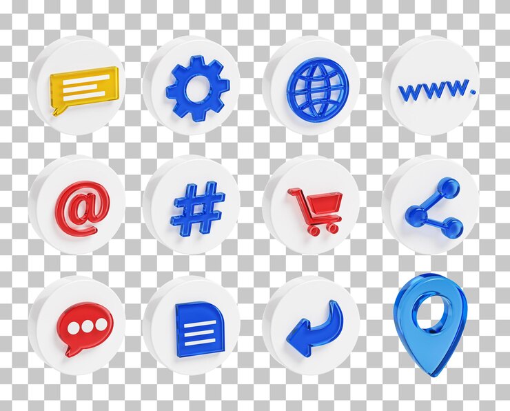 PSD bundle pack technology icons symbol phone social media glass 3d render