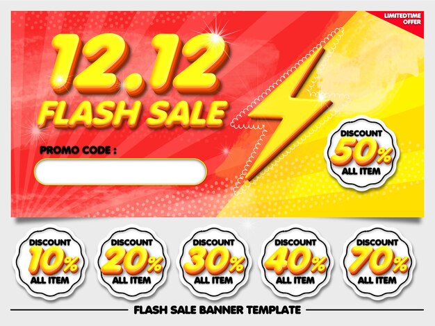 Bundle vendita flash 12.12 banner sconto rosso giallo con adesivo elemento 10, 20, 30, 40, 50, 70