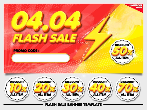 Bundle Vente Flash 04.04 Bannière Diiscount Rouge Jaune Avec élément Autocollant 10, 20, 30, 40, 50, 70