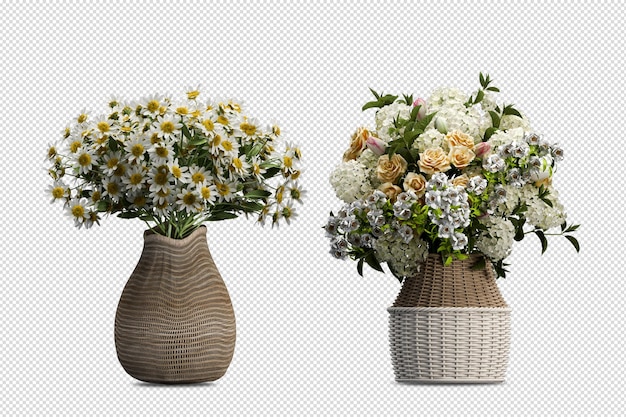 Bunga di dalam vas dalam render 3D yang diisolasi